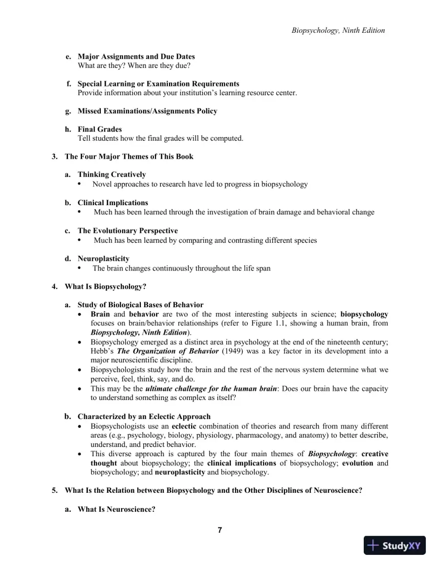 Lecture Notes For Biopsychology, 9th Edition, page 9