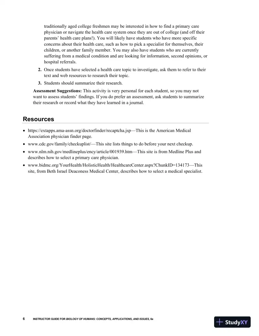 Revision Notes for Biology of Humans Concepts, Applications, and Issues, 6th Edition, page 10