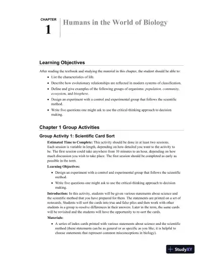 Revision Notes for Biology of Humans Concepts, Applications, and Issues, 6th Edition - Page 5 preview image