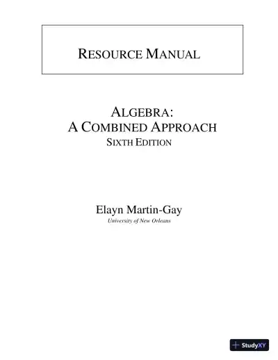 Solution Manual for Algebra: A Combined Approach, 6th Edition - Page 1 preview image