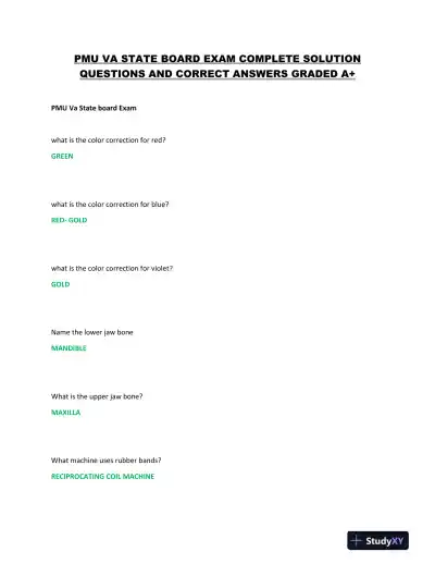 PMU Others VA State Board Exam With Answers (95 Solved Questions) - Page 1 preview image