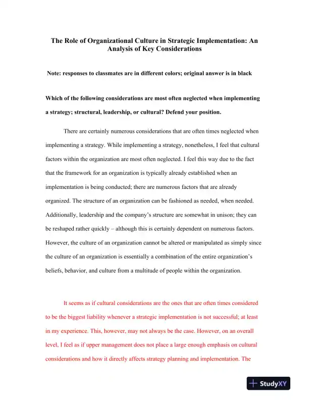 The Role of Organizational Culture in Strategic Implementation: An Analysis of Key Considerations - Page 1 preview image