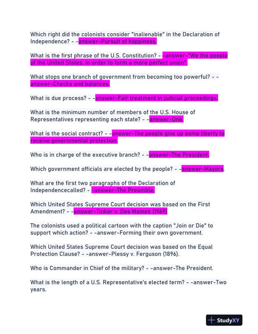 FCLE Law Civic Literacy Exam With Answers (95 Solved Questions), page 3