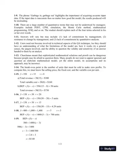Quantitative Analysis for Management, Global 13th Edition Solution Manual - Page 4 preview image