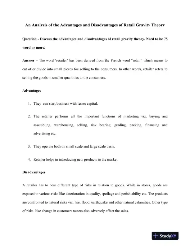 An Analysis of the Advantages and Disadvantages of Retail Gravity Theory - Page 1 preview image