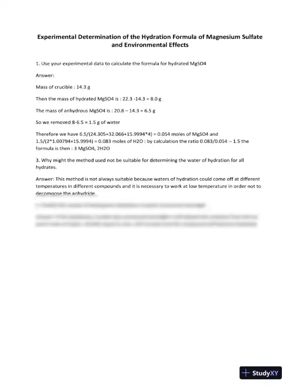 Experimental Determination of the Hydration Formula of Magnesium Sulfate and Environmental Effects - Page 1 preview image