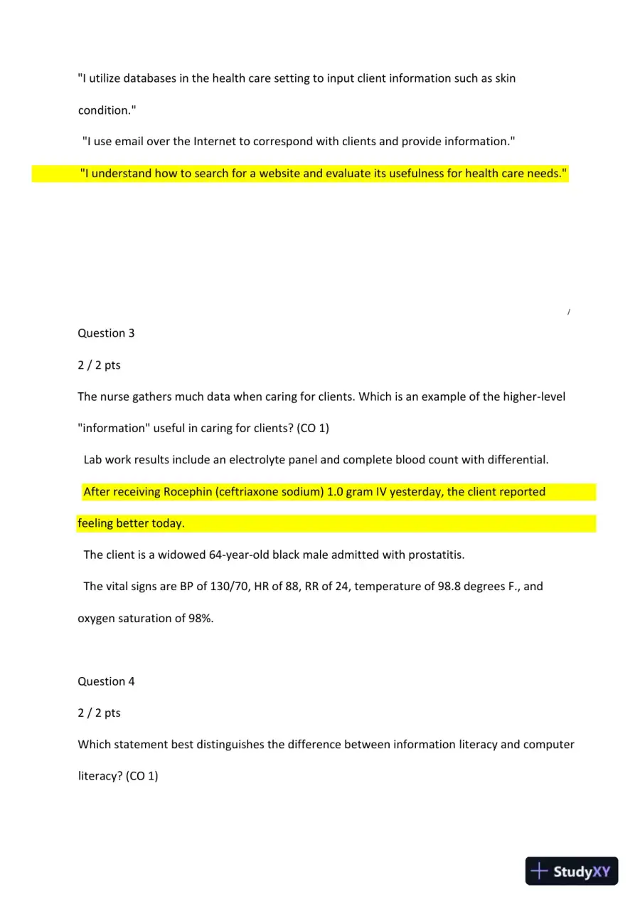 2022 NR599 Prairie State College MIS Midterm Exam Week 4 With Answers (15 Solved Questions), page 3