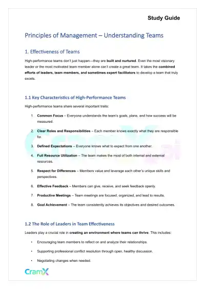 Principles of Management - Understanding Teams - Page 1 preview image