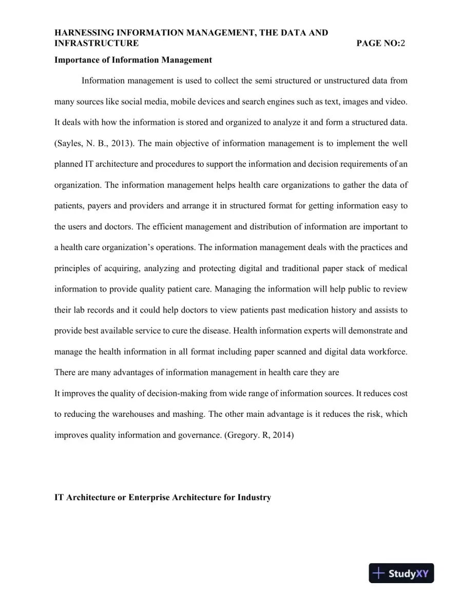 Harnessing Information Management, The Data and Infrastructure, page 3