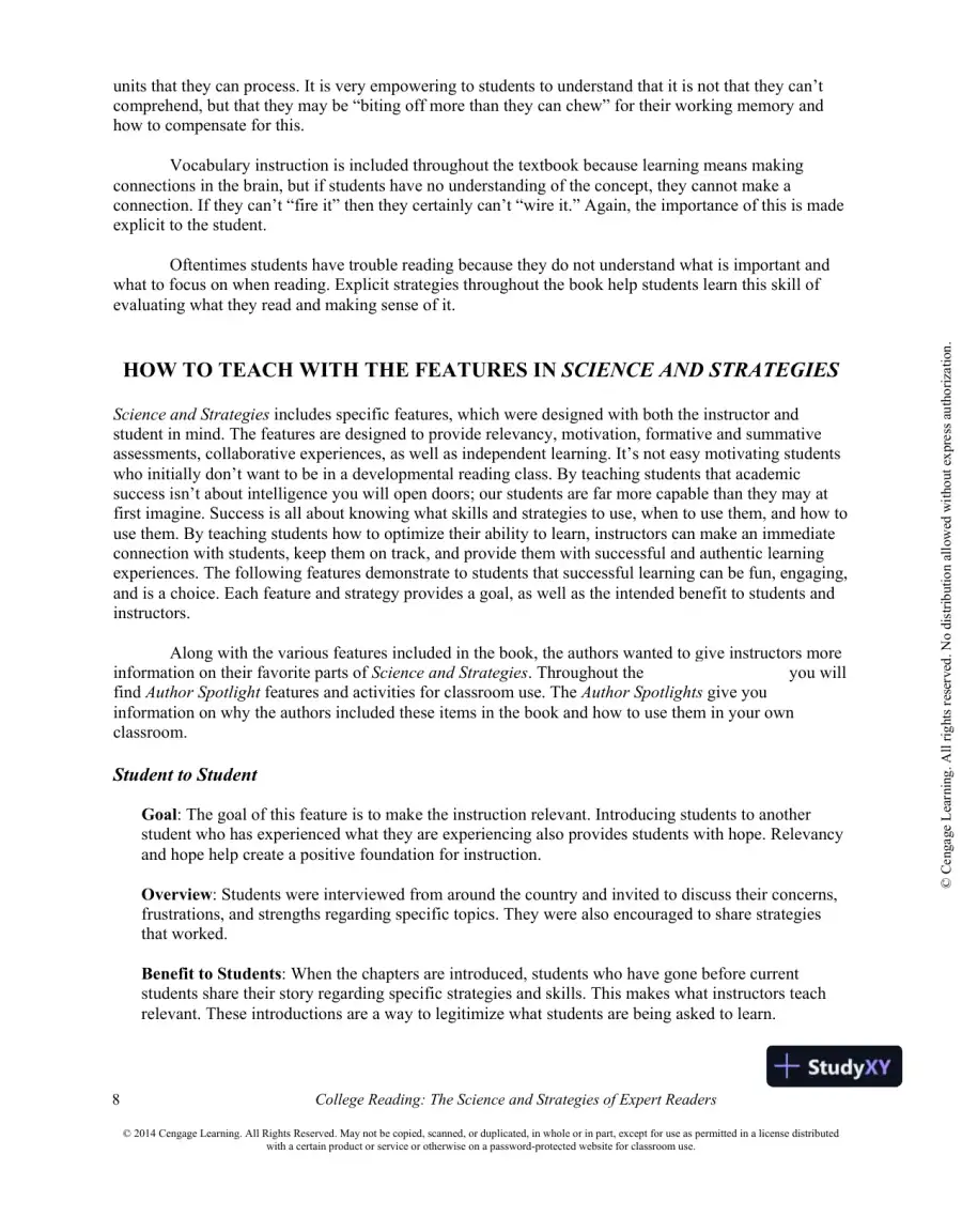 College Reading : The Science And Strategies Of Expert Readers, 1st Edition Class Notes, page 9