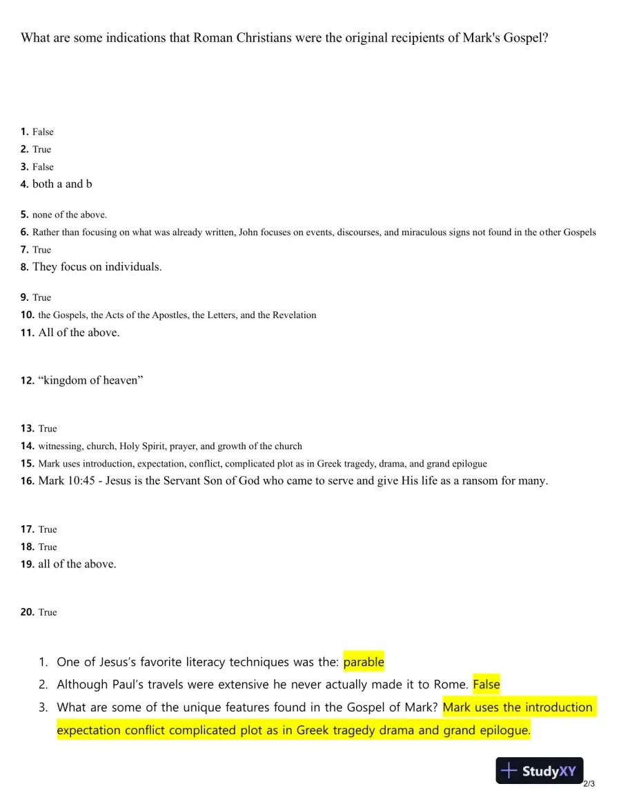 BIBL 104 Quiz 6: New Testament Gospels and Themes Liberty University, page 3