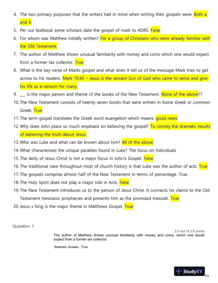 BIBL 104 Quiz 6: New Testament Gospels and Themes Liberty University, page 4