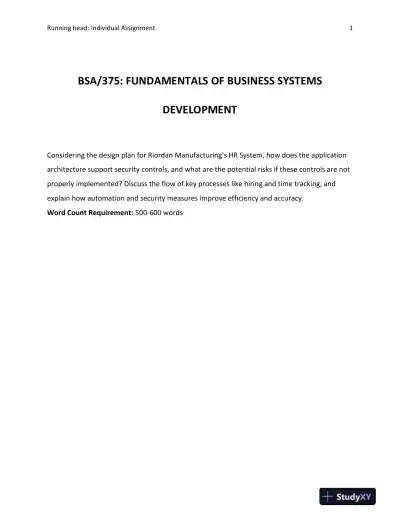 BSA/375: Fundamentals of Business Systems Development - Page 1 preview image