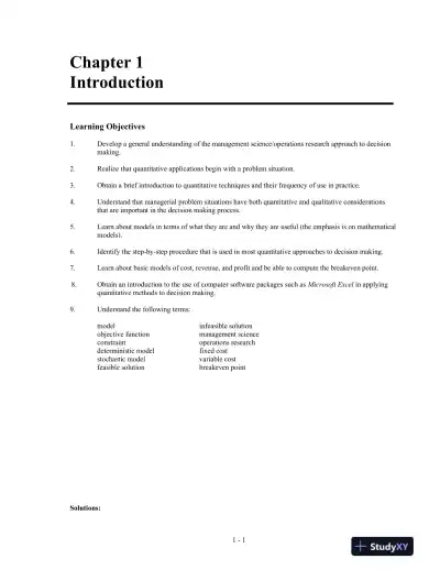 An Introduction To Management Science: Quantitative Approach, 15th Edition Solution Manual - Page 1 preview image