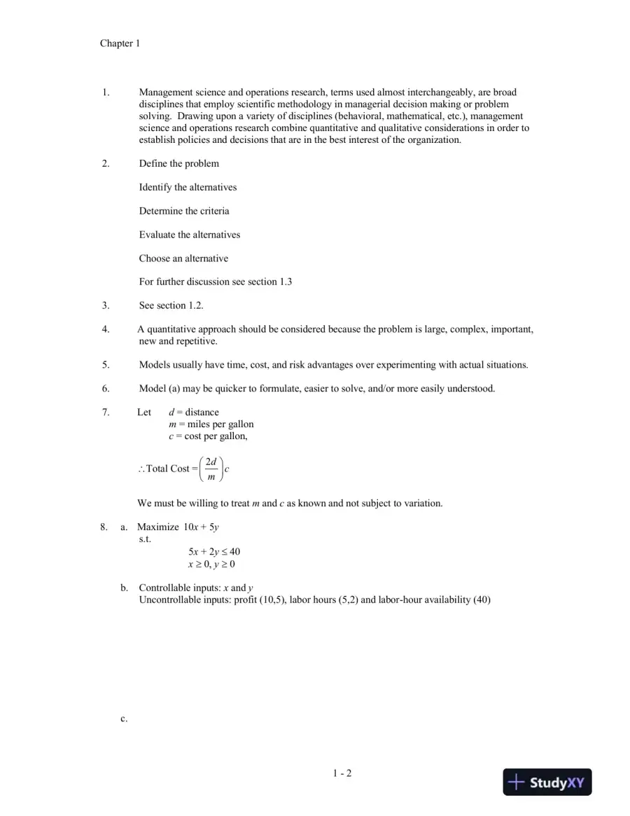 An Introduction To Management Science: Quantitative Approach, 15th Edition Solution Manual, page 3
