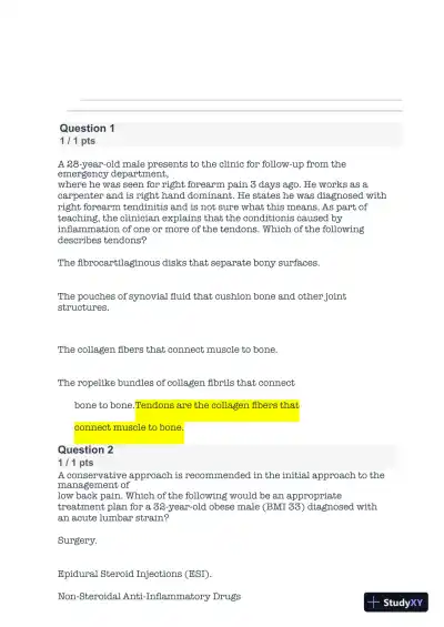NR511 Differential Diagnosis and Primary Care Practicum Week 5 Quiz With Answers (15 Solved Questions) - Page 3 preview image