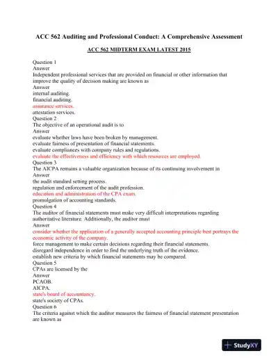 ACC 562 Auditing and Professional Conduct: A Comprehensive Assessment - Page 1 preview image