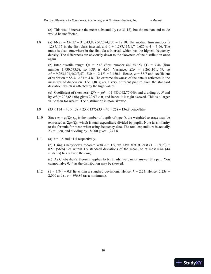 Solution Manual for Statistics for Economics, Accounting and Business Studies , 7th Edition, page 9