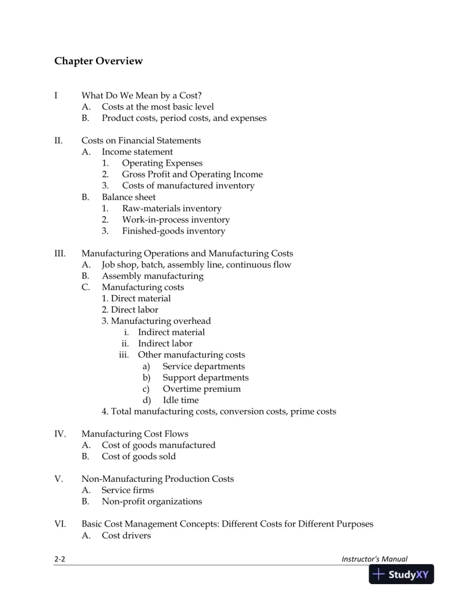 Lecture Notes for Managerial Accounting: Creating Value in a Dynamic Business Environment, 12th Edition, page 13