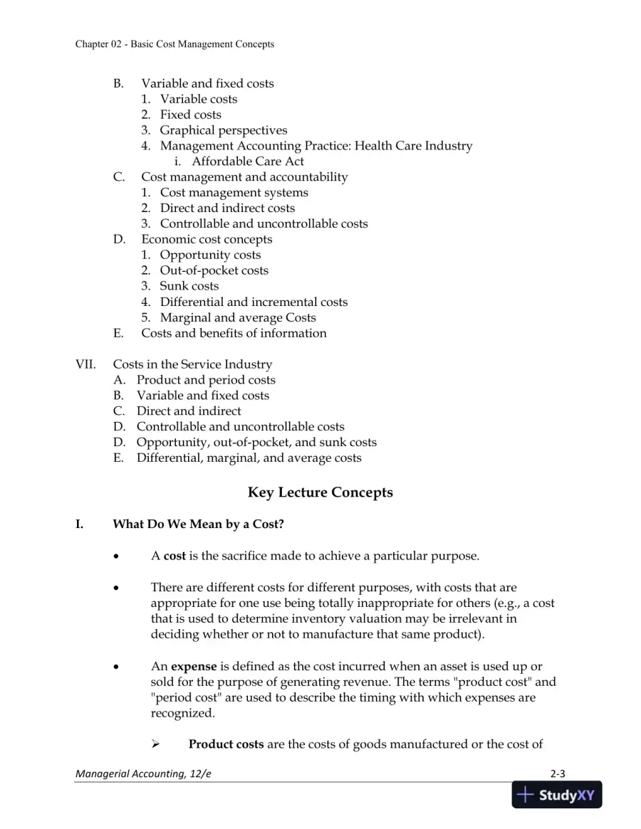Lecture Notes for Managerial Accounting: Creating Value in a Dynamic Business Environment, 12th Edition, page 14