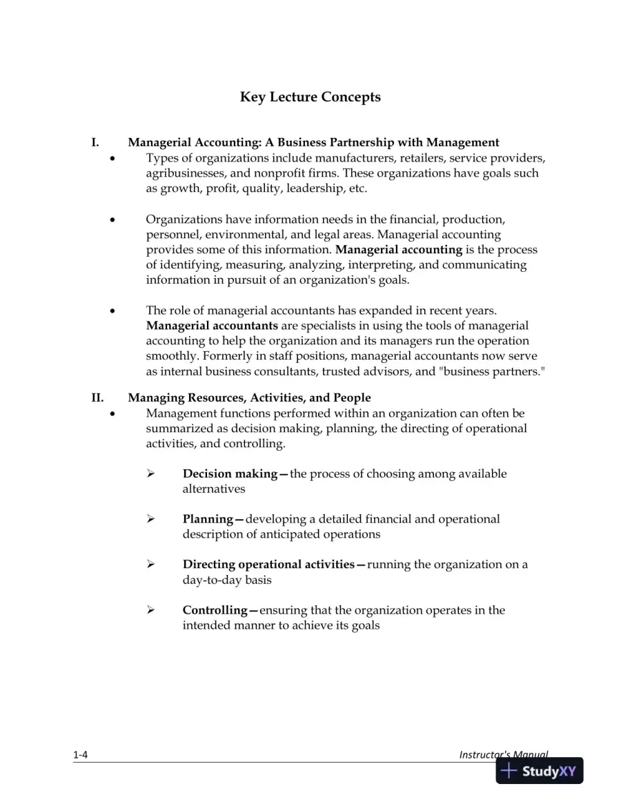 Lecture Notes for Managerial Accounting: Creating Value in a Dynamic Business Environment, 12th Edition, page 5
