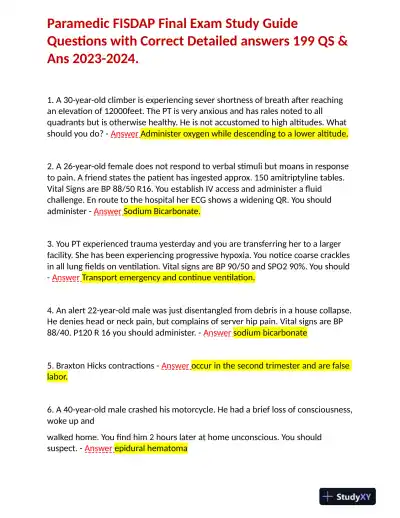 2023-2024 FISDAP Medical Surgical Nursing Final Exam With Answers (200 Solved Questions) - Page 1 preview image