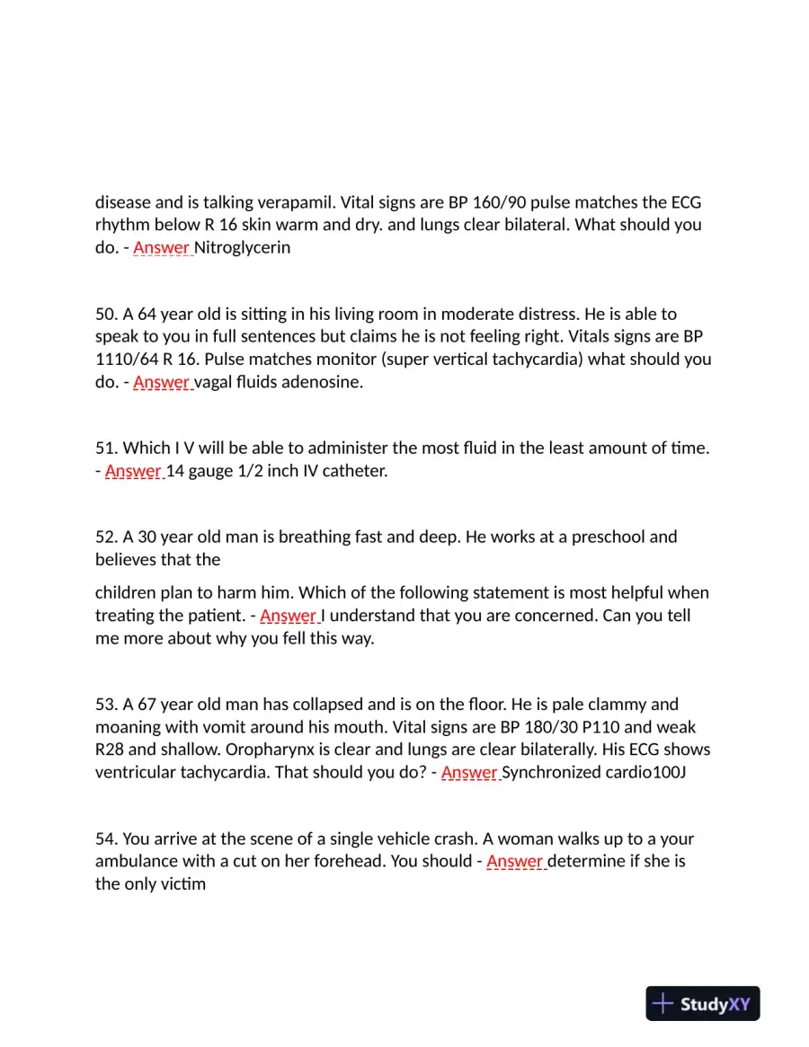 2023-2024 FISDAP Medical Surgical Nursing Final Exam With Answers (200 Solved Questions), page 10