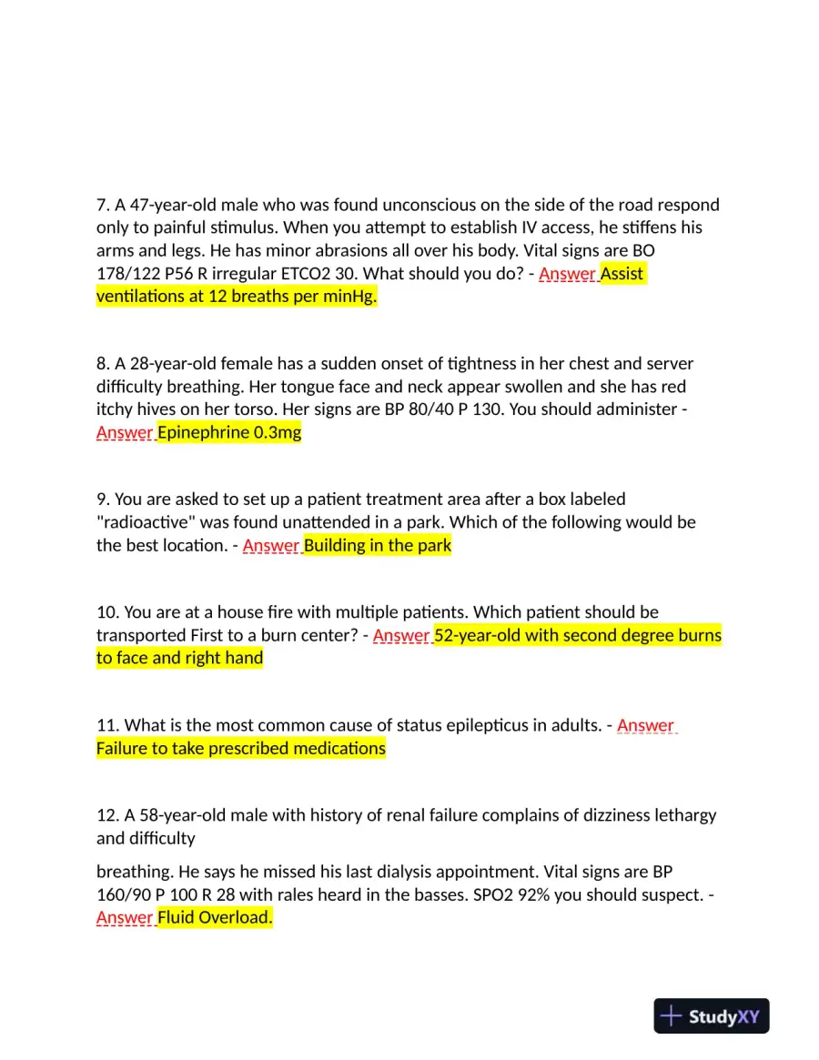 2023-2024 FISDAP Medical Surgical Nursing Final Exam With Answers (200 Solved Questions), page 3