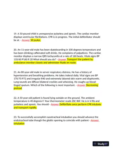 2023-2024 FISDAP Medical Surgical Nursing Final Exam With Answers (200 Solved Questions) - Page 5 preview image