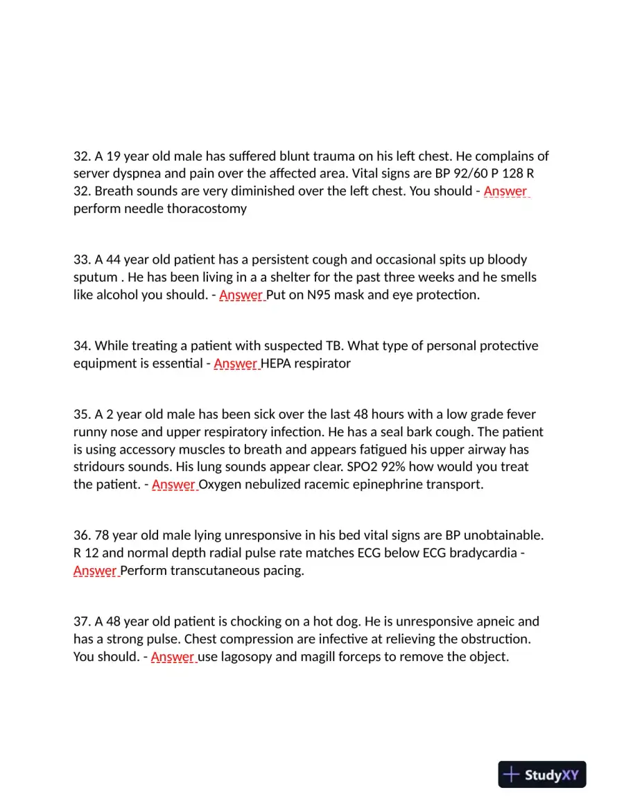 2023-2024 FISDAP Medical Surgical Nursing Final Exam With Answers (200 Solved Questions), page 7