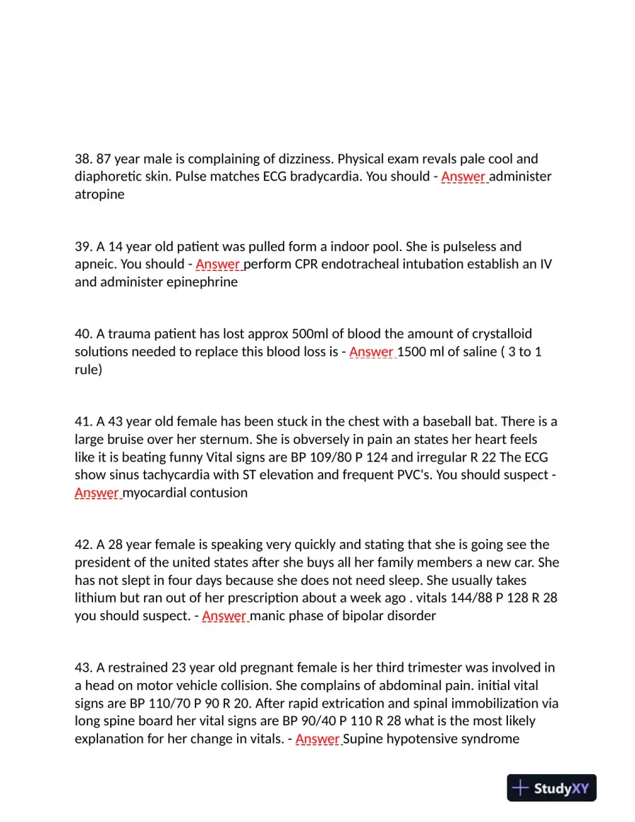 2023-2024 FISDAP Medical Surgical Nursing Final Exam With Answers (200 Solved Questions), page 8