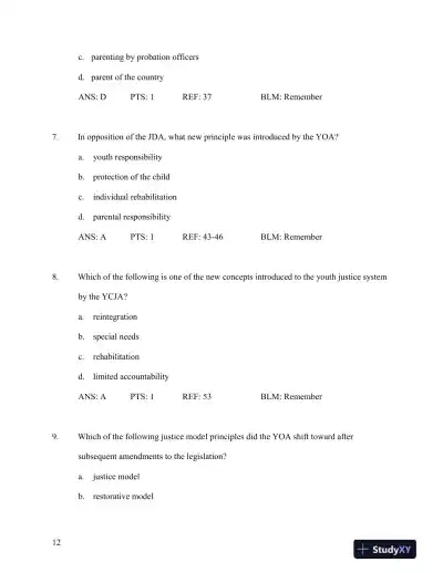 Test Bank for Young Offenders and Youth Justice: A Century After the Fact, 5th Edition - Page 13 preview image