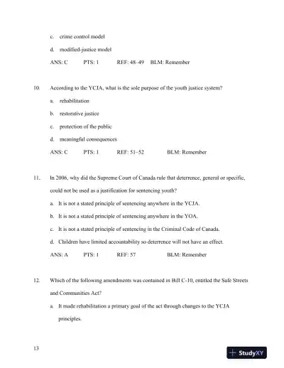 Test Bank for Young Offenders and Youth Justice: A Century After the Fact, 5th Edition - Page 14 preview image