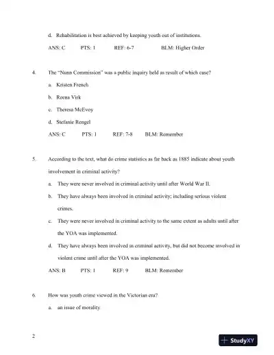Test Bank for Young Offenders and Youth Justice: A Century After the Fact, 5th Edition - Page 3 preview image