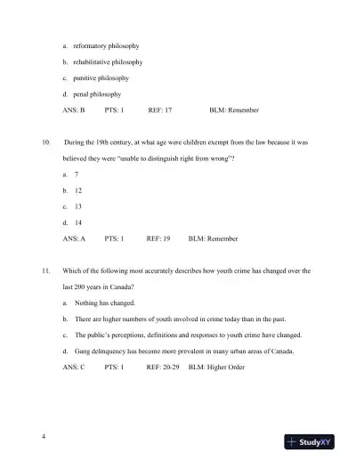 Test Bank for Young Offenders and Youth Justice: A Century After the Fact, 5th Edition - Page 5 preview image