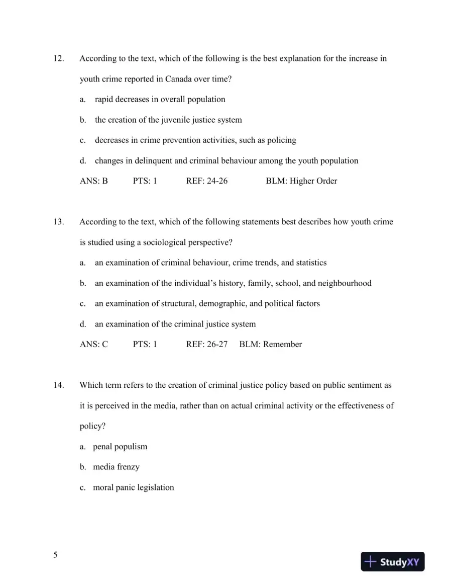 Test Bank for Young Offenders and Youth Justice: A Century After the Fact, 5th Edition, page 6