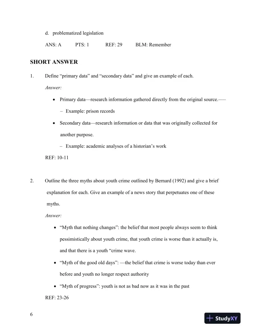 Test Bank for Young Offenders and Youth Justice: A Century After the Fact, 5th Edition, page 7