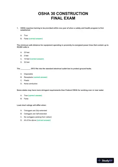 OSHA 30 Construction Final Exam With Answers (435 Solved Questions) - Page 1 preview image