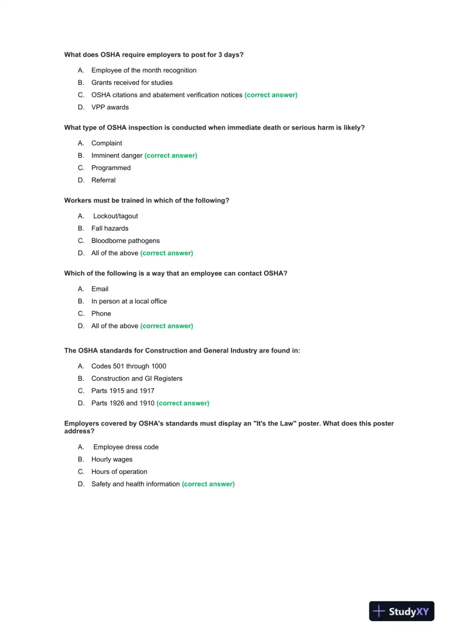 OSHA 30 Construction Final Exam With Answers (435 Solved Questions), page 10