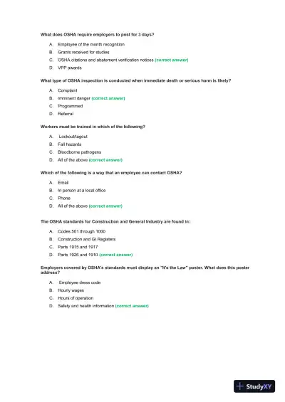 OSHA 30 Construction Final Exam With Answers (435 Solved Questions) - Page 10 preview image