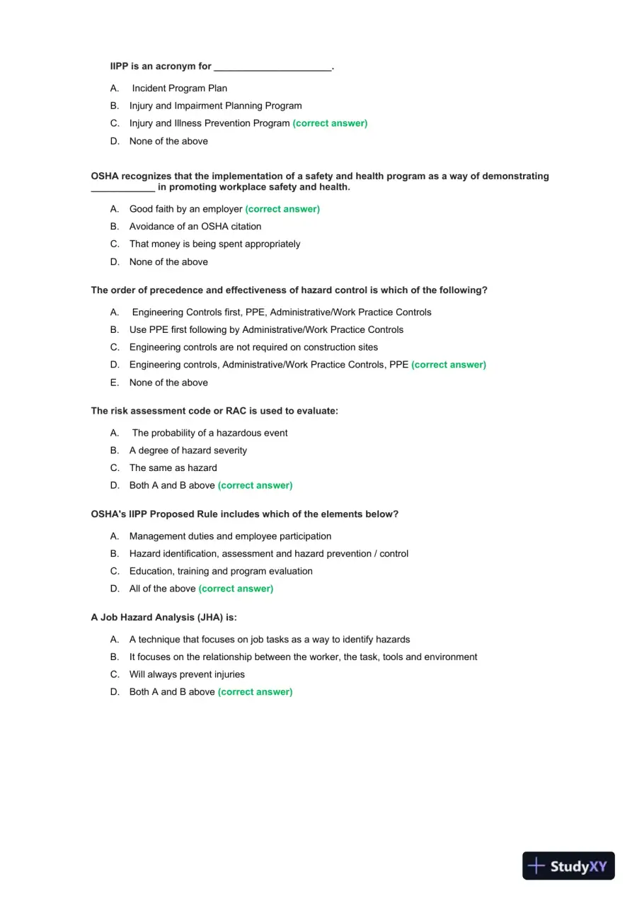 OSHA 30 Construction Final Exam With Answers (435 Solved Questions), page 14