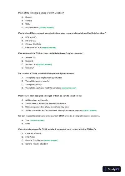 OSHA 30 Construction Final Exam With Answers (435 Solved Questions) - Page 9 preview image