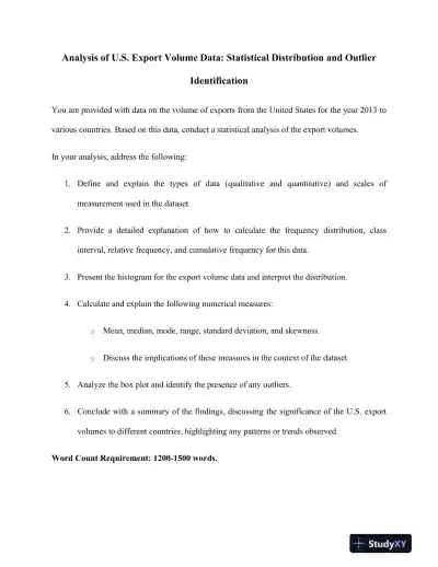 Analysis of U.S. Export Volume Data: Statistical Distribution and Outlier Identification - Page 1 preview image