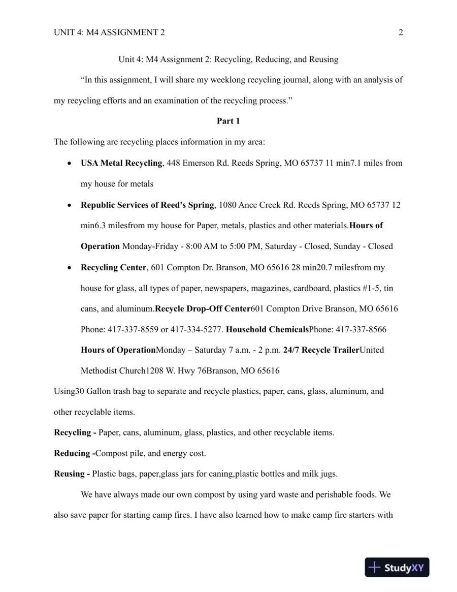 SCI201 A02 Unit 4: M4 Assignment 2: Recycling, Reducing, and Reusing, page 3