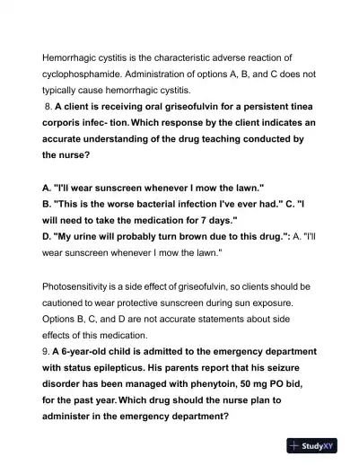 HESI Pharmacology Evolve Exam With Answers (125 Solved Questions) - Page 6 preview image