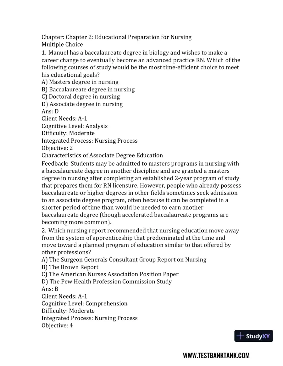Nursing in Today's World: Trends, Issues, and Management Eleventh, North American Edition Test Bank, page 11