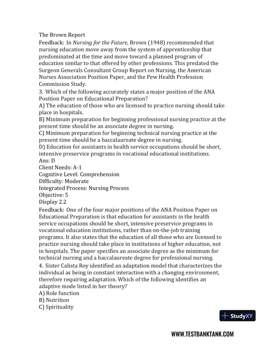 Nursing in Today's World: Trends, Issues, and Management Eleventh, North American Edition Test Bank, page 12
