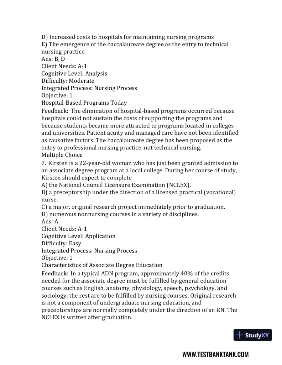 Nursing in Today's World: Trends, Issues, and Management Eleventh, North American Edition Test Bank, page 14