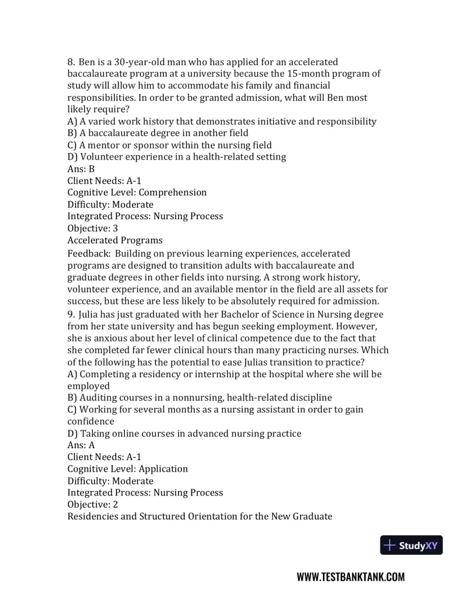 Nursing in Today's World: Trends, Issues, and Management Eleventh, North American Edition Test Bank, page 15
