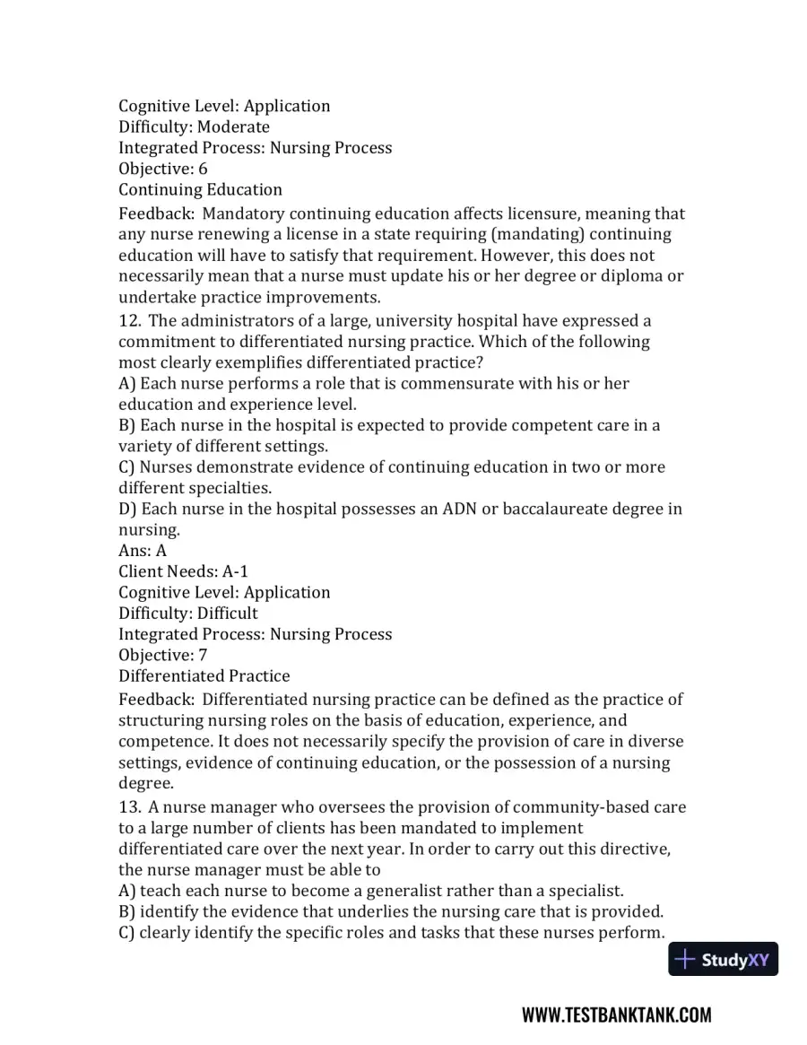 Nursing in Today's World: Trends, Issues, and Management Eleventh, North American Edition Test Bank, page 17